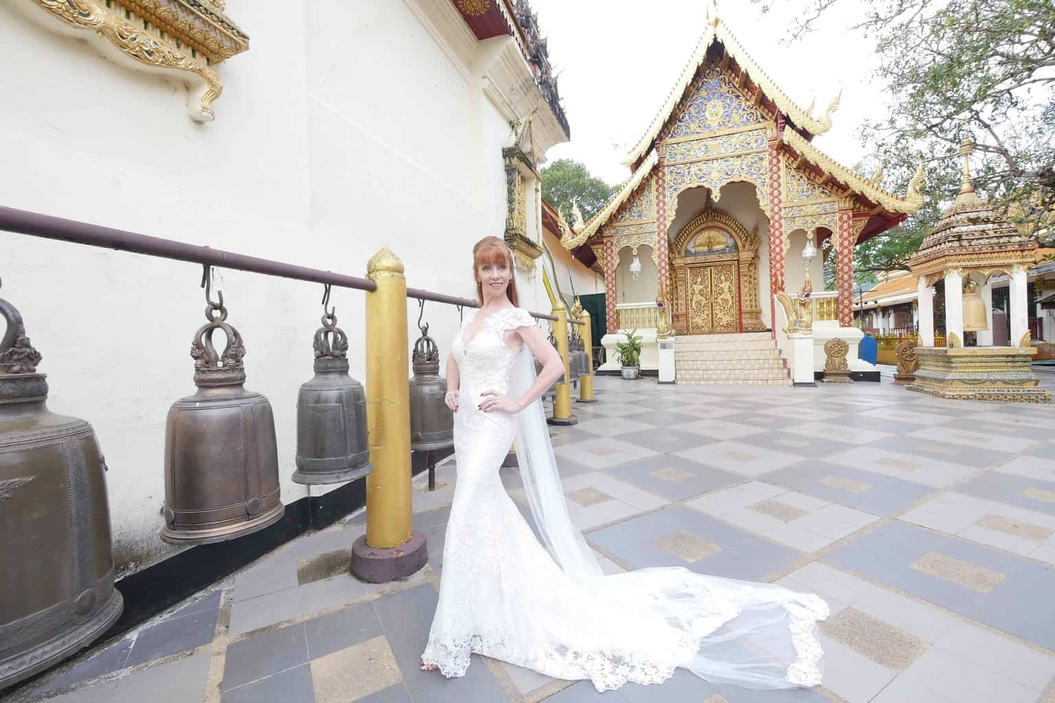 Tegan Marshall In The Wandering Wedding Dress At Buddhist Temple Thailand
