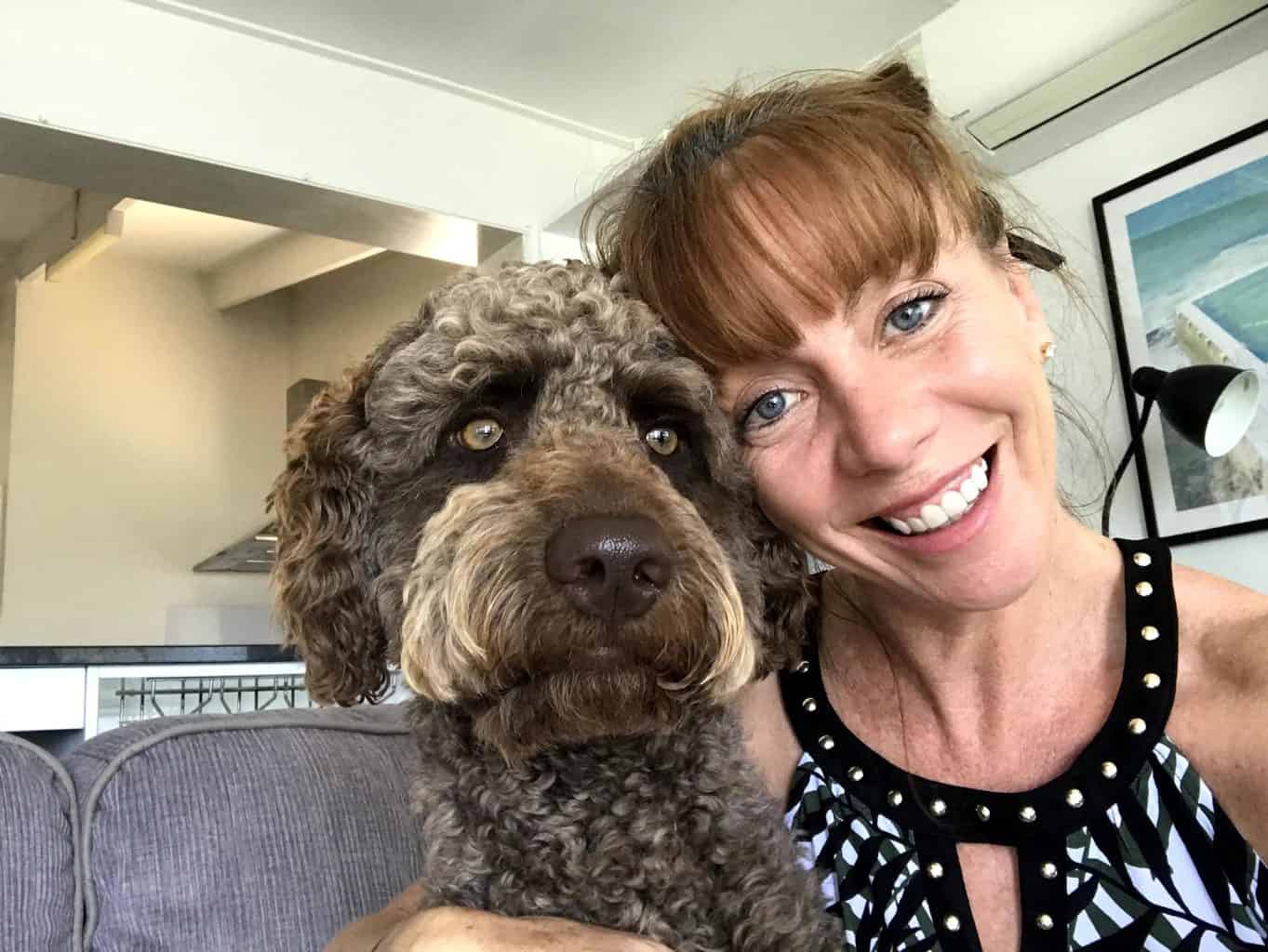 Tegan Marshall the tech freedom and online income expert with Paddy the labradoodle