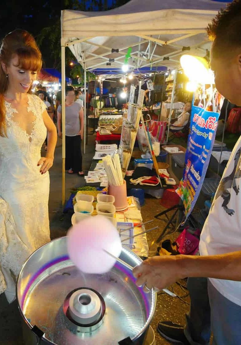 Tegan Marshall Getting Cotton Candy At Chiang Mai Night Markets